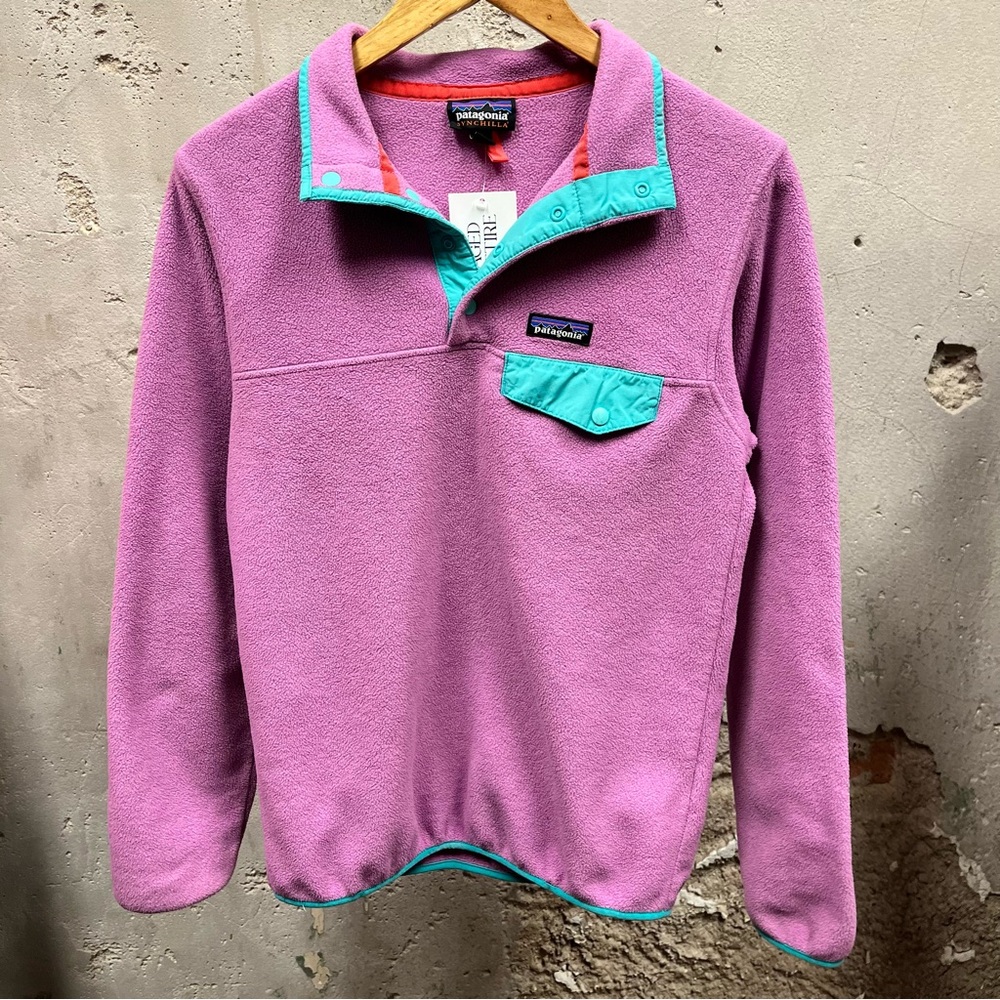 Patagonia Synchilla Purple-Pink Teal Trim T-Snap Fleece Pullover Sweatshirt S